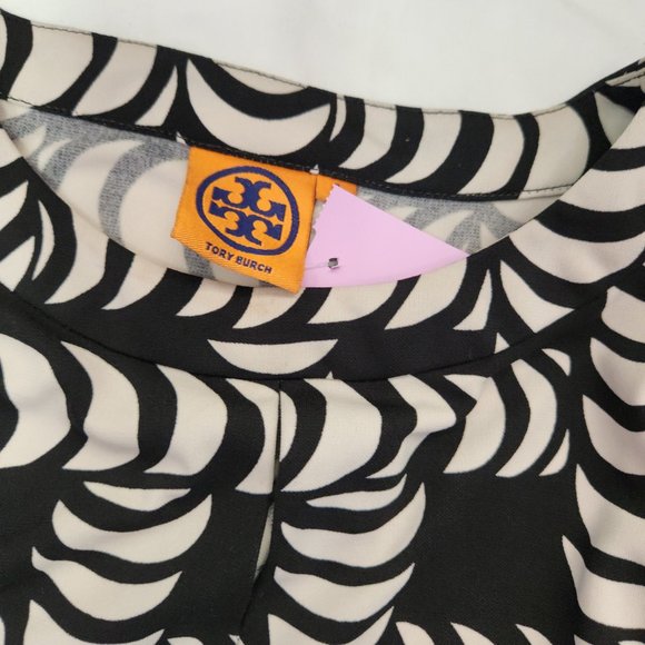 Tory Burch Black White Midi Dress Size Small Short Sleeve Matching Belt Pattern - Picture 3 of 4